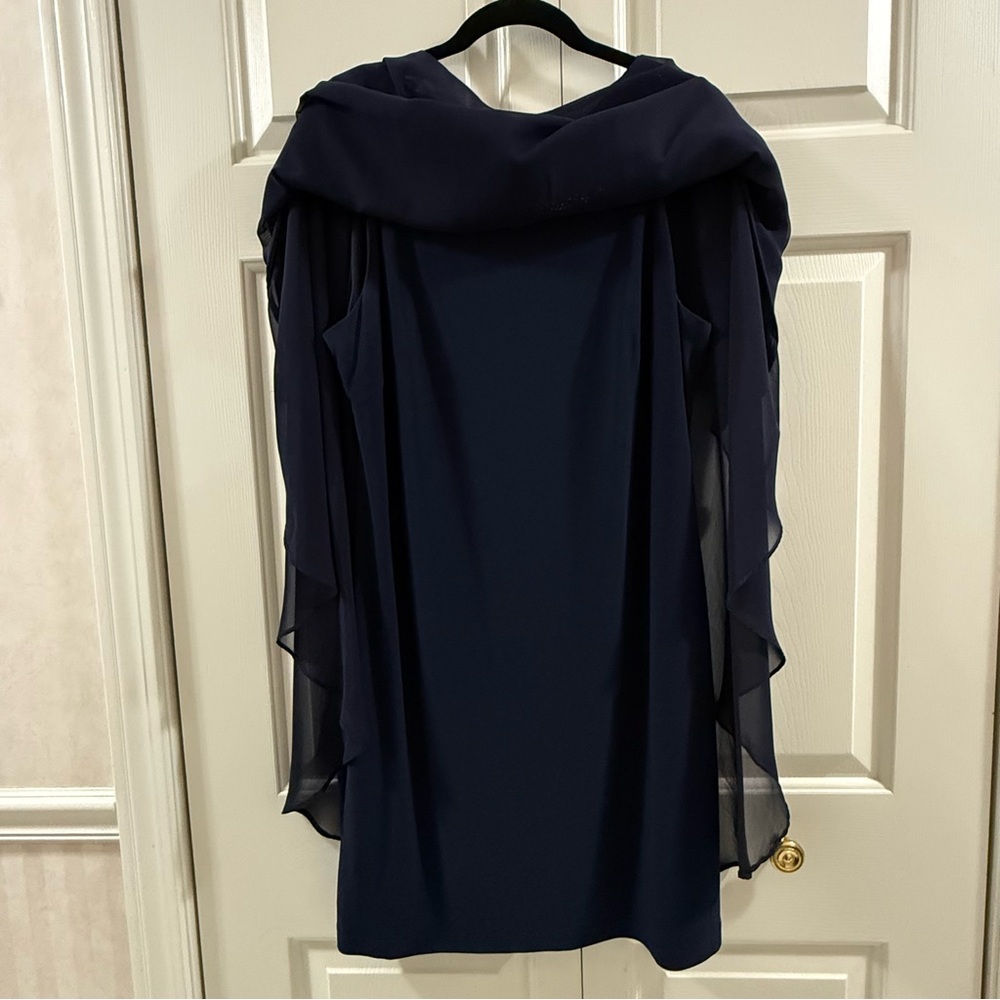 XSCAPE Navy Beaded Cape Dress 14 Wedding Guest Mother of Bride Formal - Picture 4 of 10